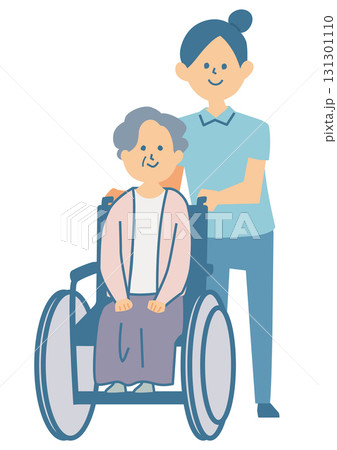 女性の介護士と車椅子のシニアのイラスト 131301110