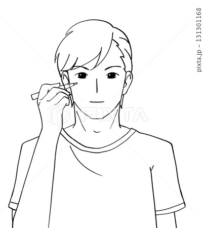 コンシーラーを塗る男性の白黒イラスト コンシーラーを塗る男性の白黒イラスト 131301168
