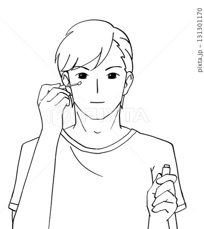 コンシーラーを塗る男性の白黒イラスト 131301170