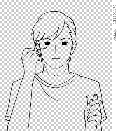 コンシーラーを塗る男性の白黒イラスト 131301170