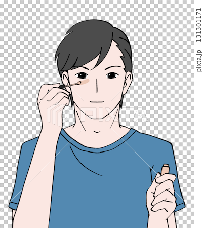 Illustration of a man applying concealer 131301171