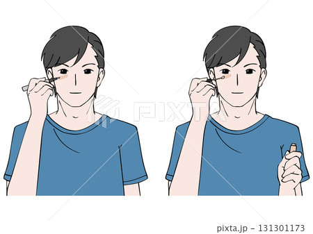 コンシーラーを塗る男性のイラストセット コンシーラーを塗る男性のイラストセット 131301173