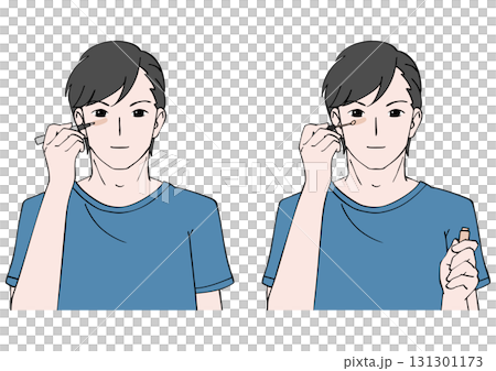 一名男子塗抹遮瑕膏的插圖集 131301173