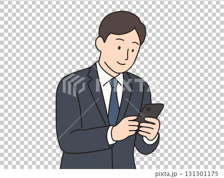 笑顔でスマホを見るビジネスマン 笑顔でスマホを見るビジネスマン 131301175