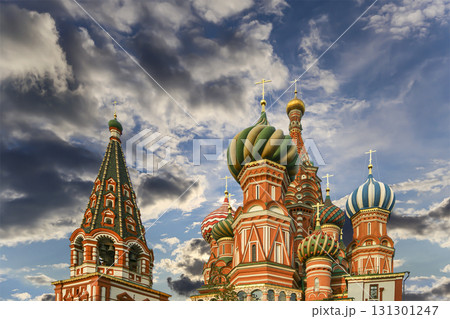 Temple of Basil the Blessed, Red Square, Moscow, Russia. Against the clouds Temple of Basil the Blessed, Red Square, Moscow, Russia. Against the clouds 131301247