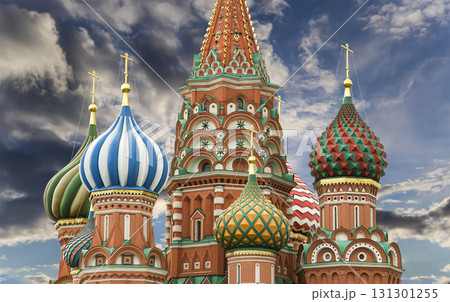 Temple of Basil the Blessed, Red Square, Moscow, Russia. Against the clouds 131301255