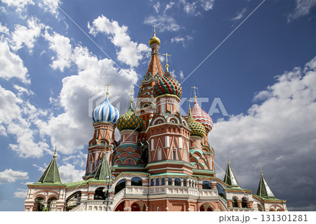 Temple of Basil the Blessed, Red Square, Moscow, Russia. Against the clouds 131301281