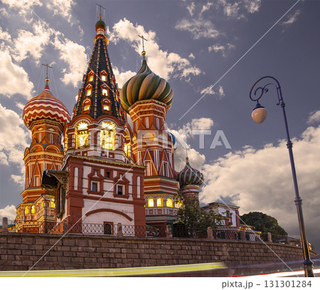 Temple of Basil the Blessed, Red Square, Moscow, Russia. Against the clouds 131301284