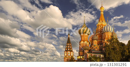 Temple of Basil the Blessed, Red Square, Moscow, Russia. Against the clouds 131301291