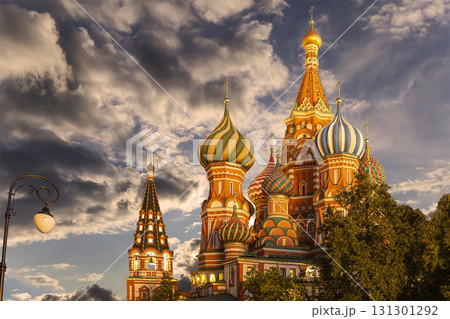 Temple of Basil the Blessed, Red Square, Moscow, Russia. Against the clouds 131301292