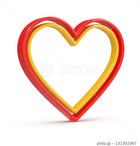3d heart shape with a double outline in red and yellow, 3d heart shape with a double outline in red and yellow, 131302067