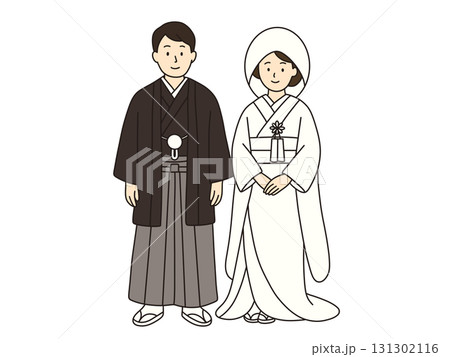 結婚式をする新郎新婦、ウェルカムボード、和装 131302116