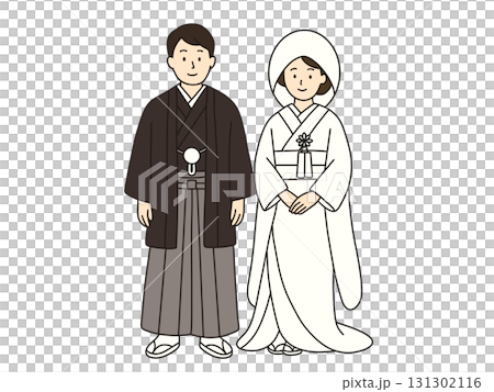 結婚式をする新郎新婦、ウェルカムボード、和装 131302116