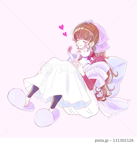 猫をなでる女性　可愛がる　メルヘン　秋　冬 131302126