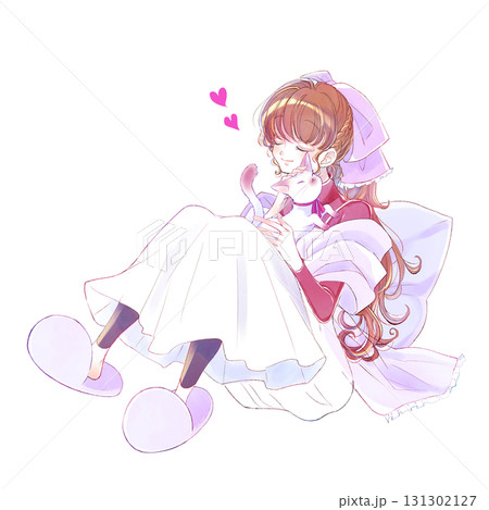 猫をなでる女性　可愛がる　メルヘン　秋　冬 131302127