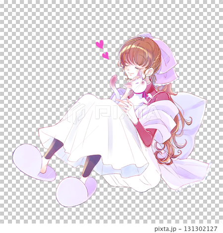 猫をなでる女性　可愛がる　メルヘン　秋　冬 131302127