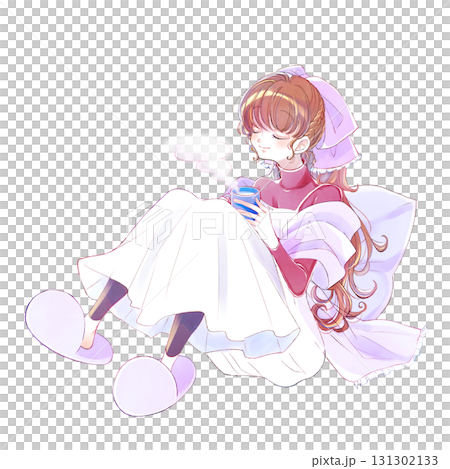 温かい飲み物が入ったマグカップを持つ女性　メルヘン　秋　冬 131302133