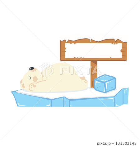 Cartoon Polar Bear Sleeping on Iceberg Illustration 131302145