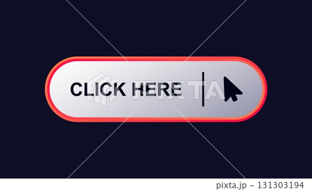 Interactive button design with click here text and arrow icon in red oval shape Interactive button design with click here text and arrow icon in red oval shape 131303194