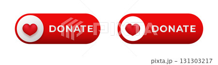 Red donation buttons with heart symbol and text for online charitable contributions Red donation buttons with heart symbol and text for online charitable contributions 131303217