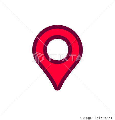Bright red location pin icon with bold outline represents navigation and mapping feature Bright red location pin icon with bold outline represents navigation and mapping feature 131303274