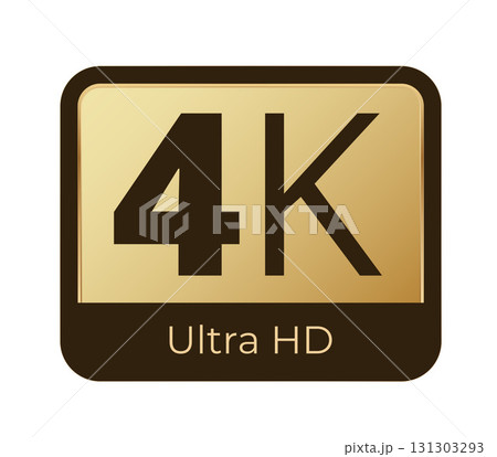 Golden 4k ultra hd label with bold black text 131303293