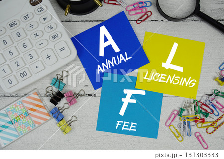 ALF Abbreviation of Annual Licensing Fee text phrase of business and financial concept ALF Abbreviation of Annual Licensing Fee text phrase of business and financial concept 131303333