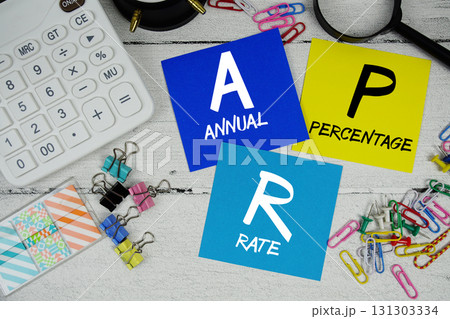 APR abbreviation of Annual Percentage Rate text phrase of business and financial concept 131303334