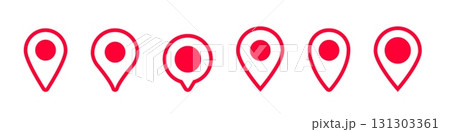 Red map location icons in different styles and designs for navigation and travel purposes 131303361