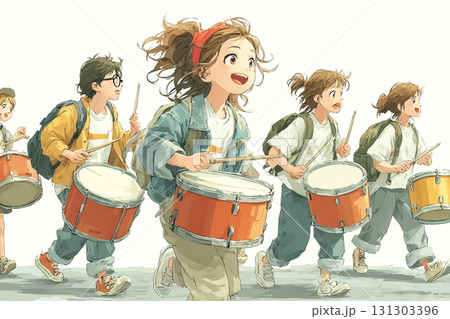美優シリーズ：高校生、マーチングバンドのドラムラインメンバー 131303396