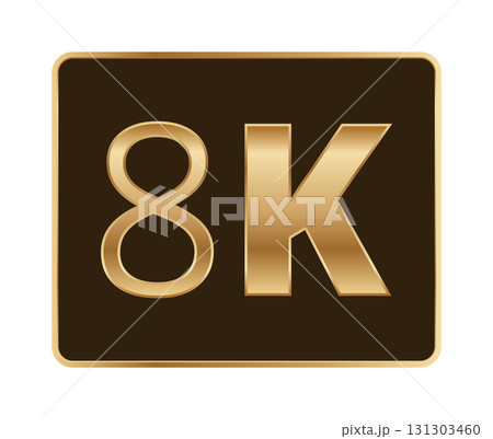Sleek golden 8k sign on black background highlighting ultra high definition 131303460