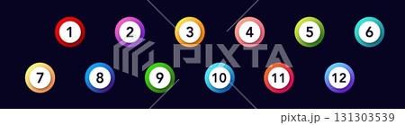 Colorful numbered icons for lists and presentations in vibrant circular designs 131303539