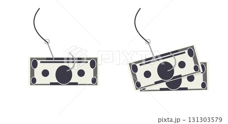 Money bills on hooks illustrating concept of financial risk and investment 131303579