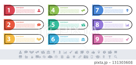 Infographic design business concept vector illustration with 9 steps or options or processes represent work flow or diagram 131303608