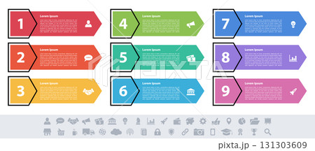 Infographic design business concept vector illustration with 9 steps or options or processes represent work flow or diagram 131303609