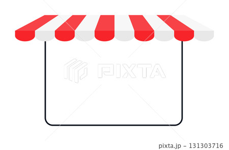 Red and white striped awning with blank space for text Red and white striped awning with blank space for text 131303716