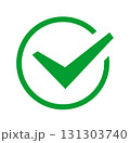 Bold green check mark inside circle on white background 131303740