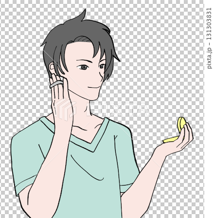 一位男士用化妝鏡化妝的插圖 131303831