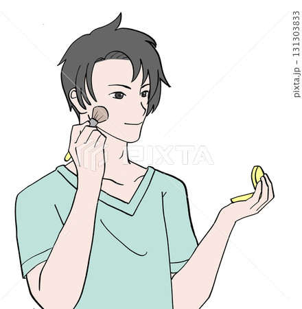 コンパクトミラーでメイクをする男性のイラスト 131303833