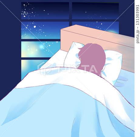 ベッドの中で眠る女性 シルエット ネガティブ 窓 ベッドの中で眠る女性 シルエット ネガティブ 窓 131303991