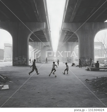 コンクリートの橋の下で遊ぶ若者たち 131304024