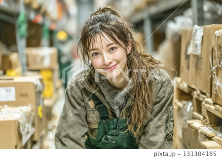 美優シリーズ：パレットに載った荷物を仕分ける美優 131304185