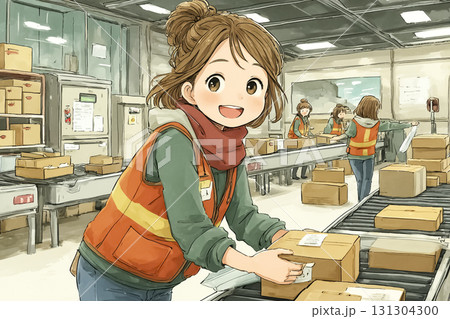 美優シリーズ：コンベアラインで仕分け作業をする美優 131304300