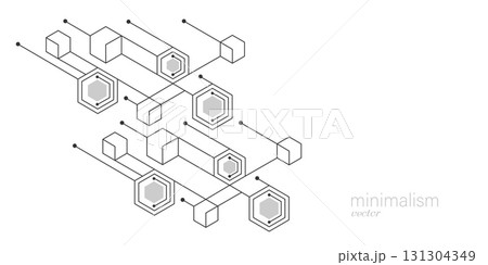 Abstract geometric background made of lines. Isometric squares. Technological drawing. Vector illustration . 131304349