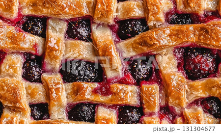 Fresh baked berry tart with crispy crust and sweet blackberry filling texture 131304677