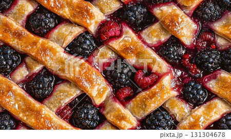 Fresh baked berry tart with crispy crust and sweet blackberry filling texture 131304678