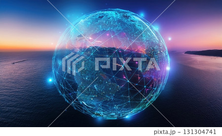 Sphere with a network of connected lines depicting modern technology and global communication systems Sphere with a network of connected lines depicting modern technology and global communication systems 131304741