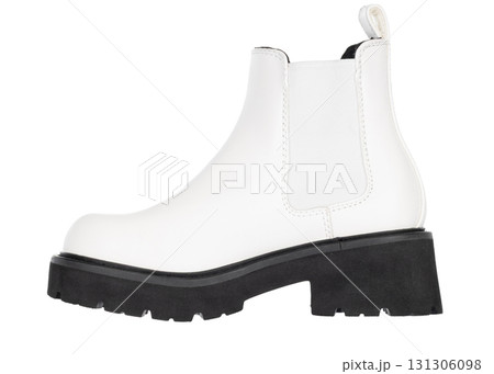 White Chelsea Ankle Boot with Black Sole White Chelsea Ankle Boot with Black Sole 131306098