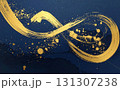 青い紙に描かれた豪華な金色の筆ストローク　モダンな背景 131307238
