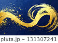 青い紙に描かれた豪華な金色の筆ストローク　モダンな背景 131307241